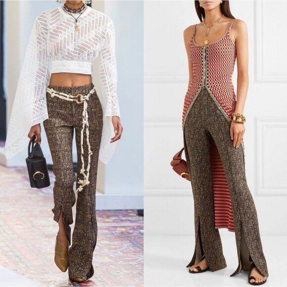 New Chloe Printed Crepe Flare Pants - Picture 1 of 6